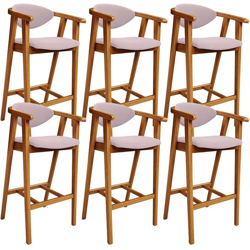 Kit 06 Banquetas Alta Para Cozinha Bancada Bar Sala de Jantar Fixa Cecília L02 Suede Rosê - Lyam
