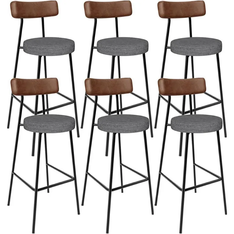 Kit 6 Banqueta Alta Cozinha Sala Jantar Milão L02 Couríssimo Marrom Linho Cinza Escuro - Lyam Decor - Lyam Decor