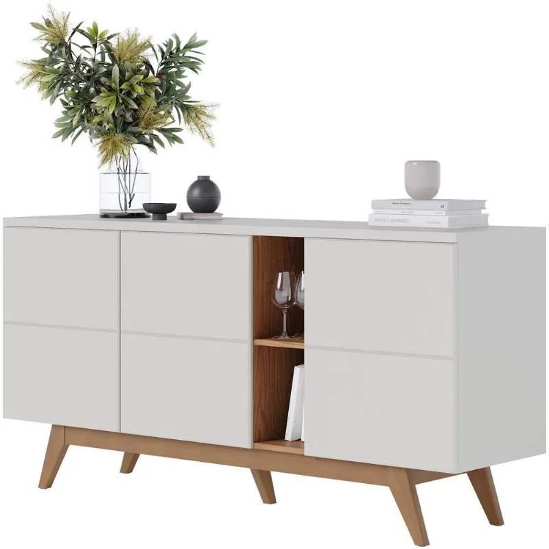 Aparador Buffet Para Sala De Jantar 03 Portas íris C04 Off Matte Freijó - Lyam