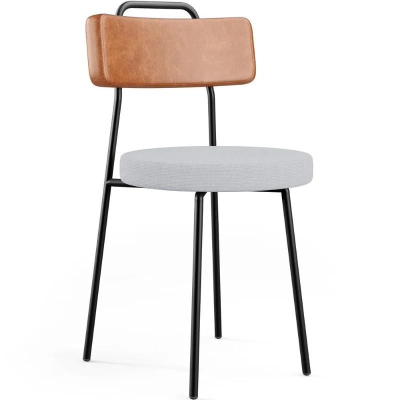 Cadeira Decorativa Estofada Para Sala De Jantar Barcelona L02 Couríssimo Camel Linho Cinza - Lyam - Lyam Decor