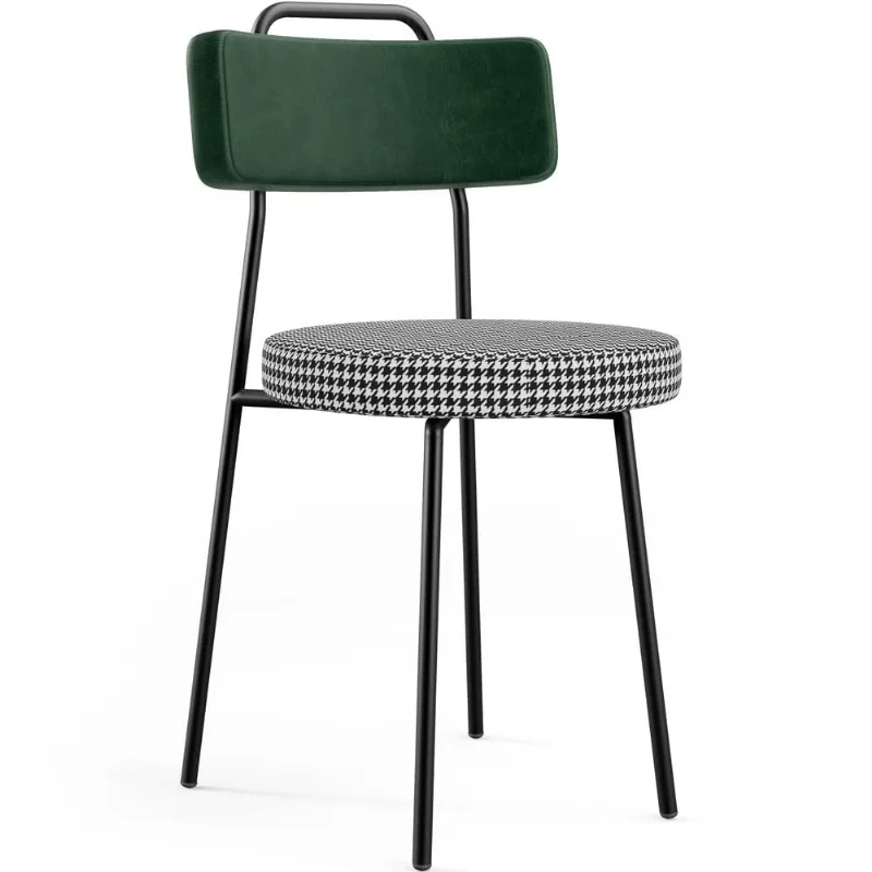 Cadeira Decorativa Estofada Para Sala De Jantar Barcelona L02 Facto Verde Musgo Pied Poule - Lyam - Lyam Decor
