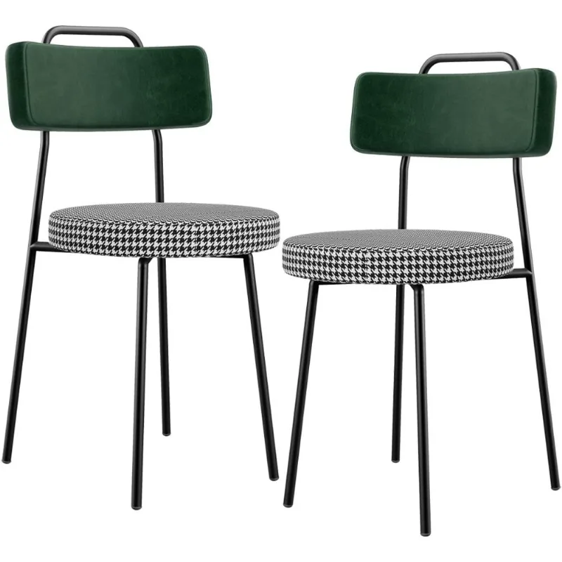 Kit 02 Cadeiras Decorativa Estofada Sala Jantar Barcelona L02 Facto Verde Musgo Pied Poule - Lyam - Lyam Decor