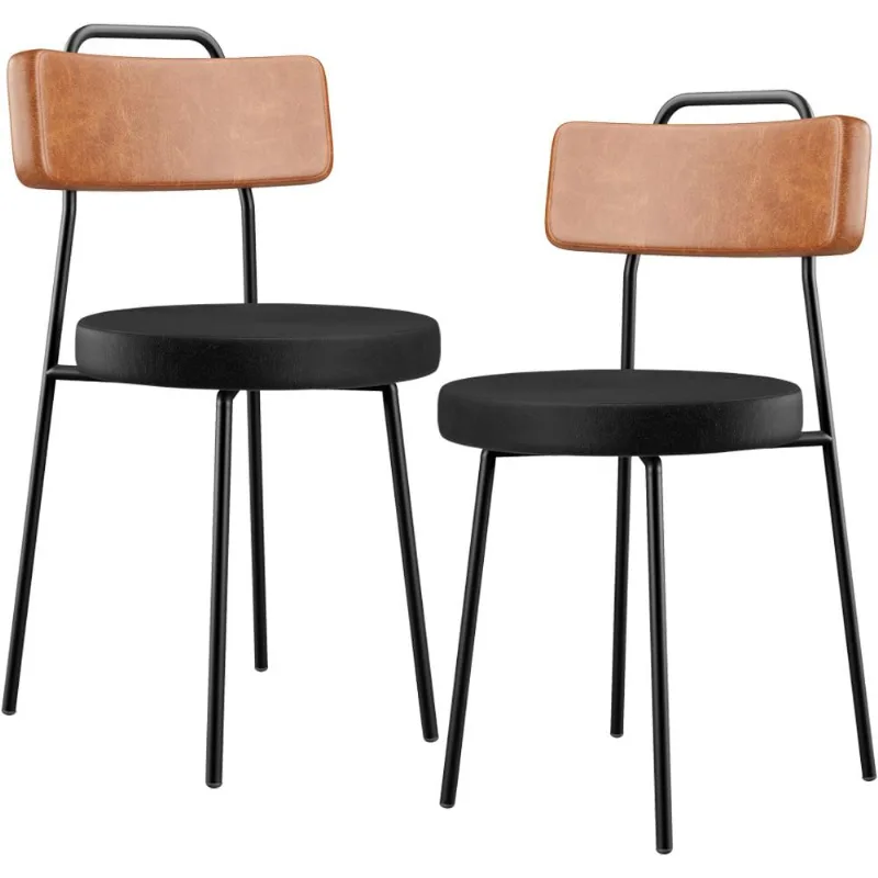 Kit 02 Cadeiras Decorativas Estofada Para Sala Jantar Barcelona L02 Couríssimo Camel Preto - Lyam - Lyam Decor