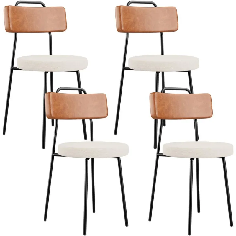 Kit 04 Cadeiras Decorativas Estofada Sala De Jantar Barcelona L02 Couríssimo Camel Linho Cru - Lyam - Lyam Decor