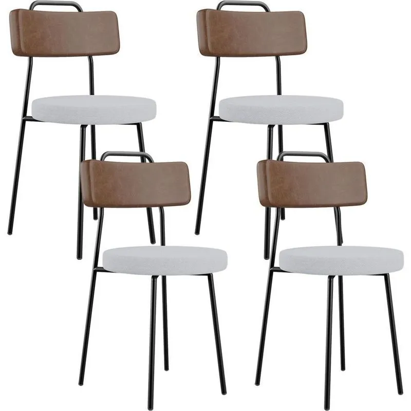 Kit 04 Cadeiras Estofada Para Sala De Jantar Barcelona L02 Couríssimo Marrom Linho Cinza - Lyam
