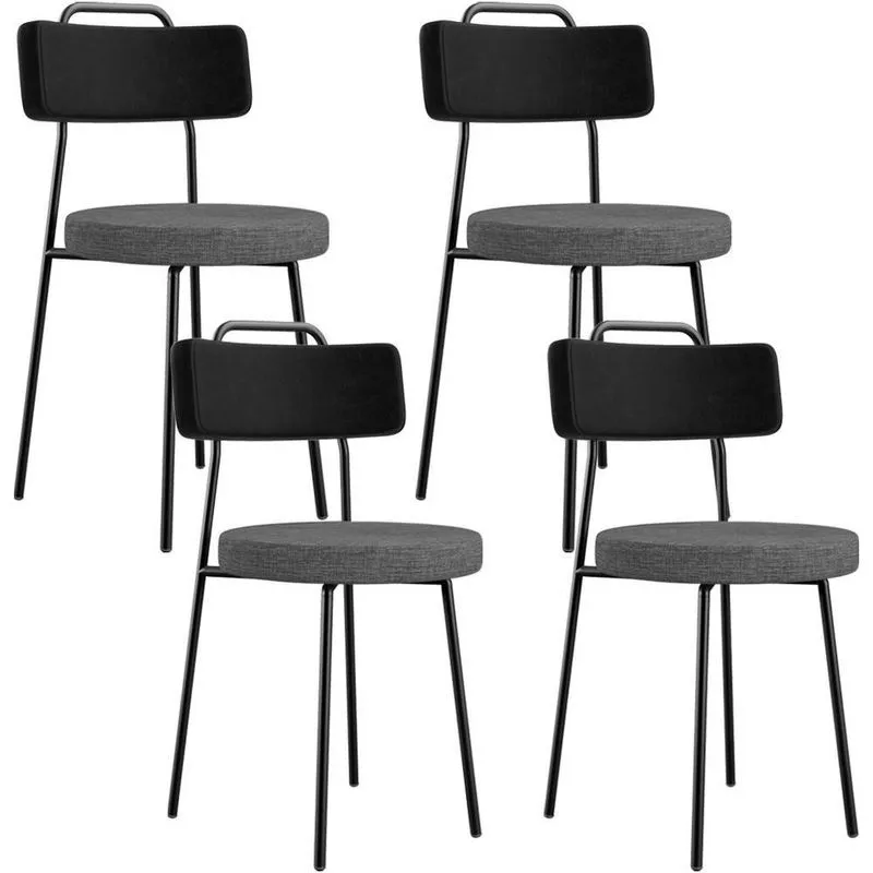 Kit 04 Cadeiras Estofada Sala De Jantar Barcelona L02 Couríssimo Preto Linho Cinza Escuro - Lyam