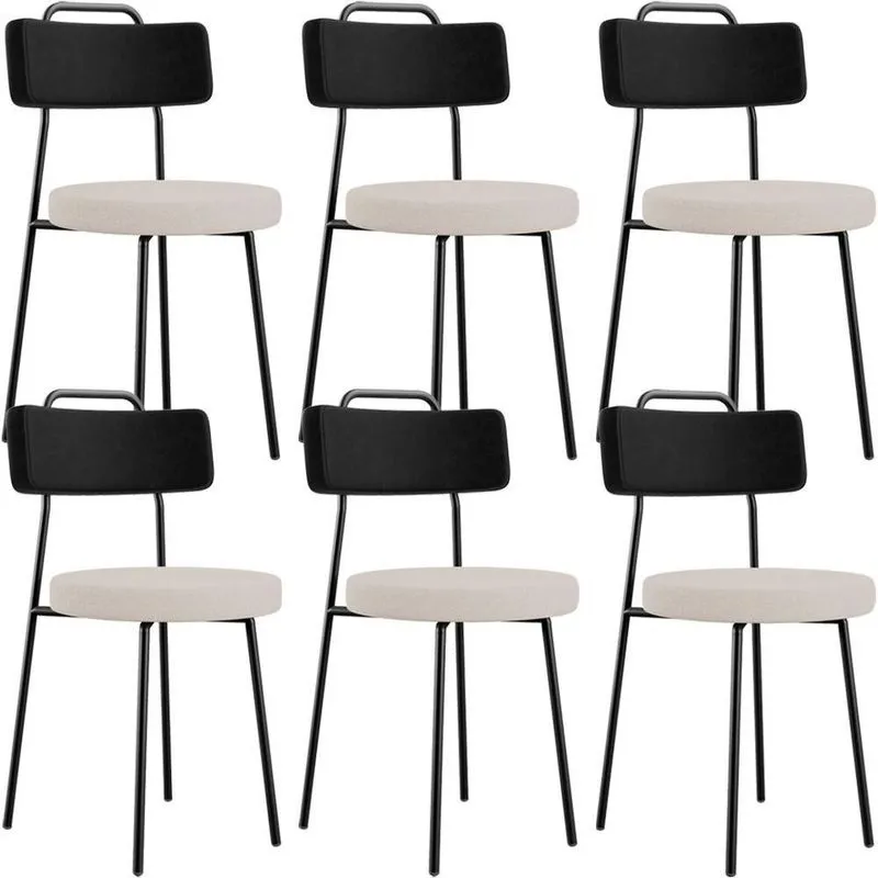 Kit 06 Cadeiras Decorativa Estofada Sala De Jantar Barcelona L02 Couríssimo Preto Linho Bege - Lyam