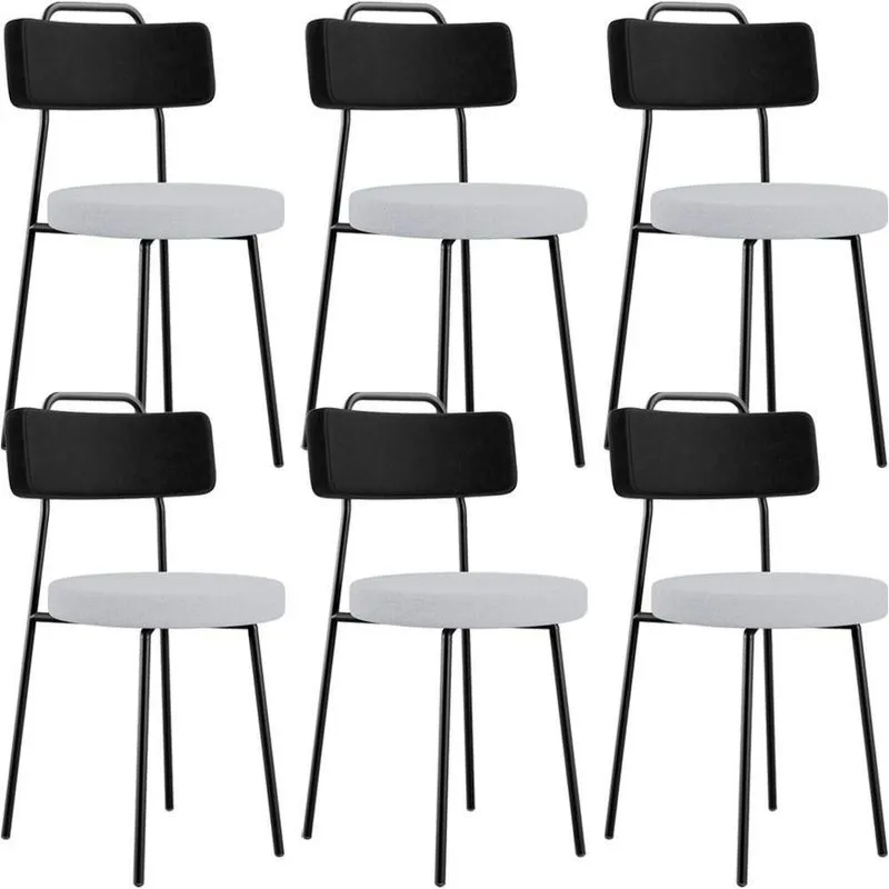 Kit 06 Cadeiras Decorativa Estofada Sala Jantar Barcelona L02 Couríssimo Preto Linho Cinza - Lyam