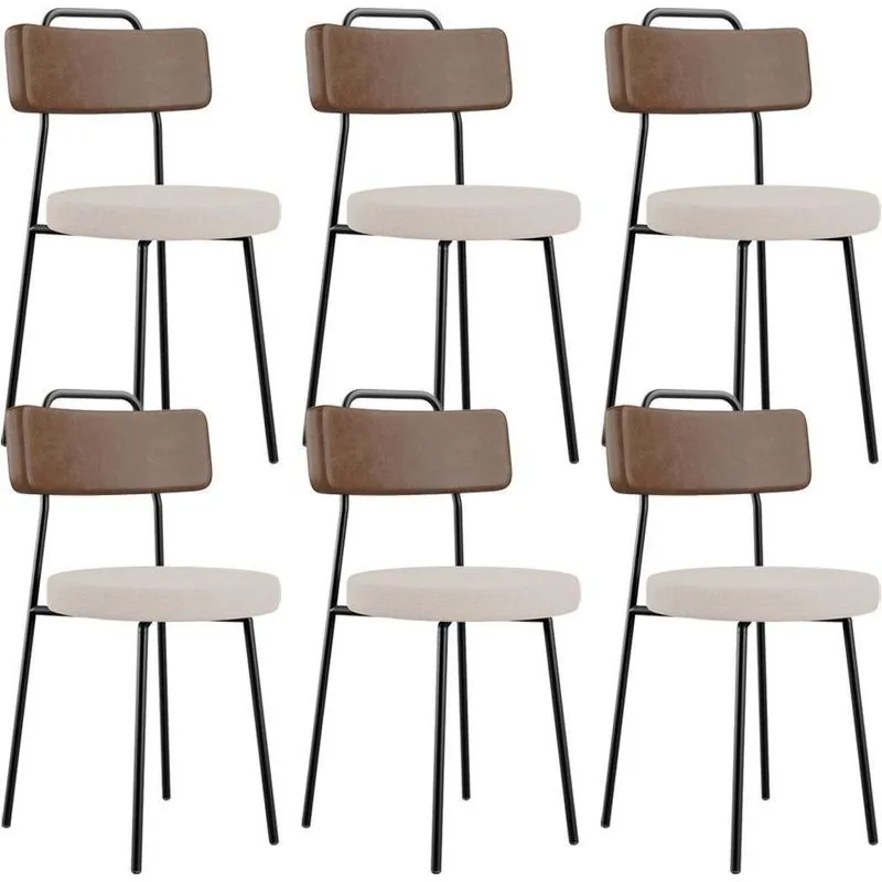 Kit 06 Cadeiras Decorativas Estofada Sala Jantar Barcelona L02 Couríssimo Marrom Linho Bege - Lyam