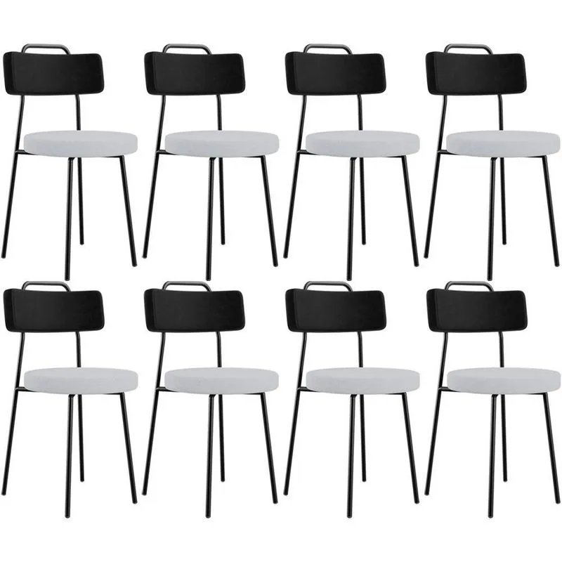 Kit 08 Cadeiras Decorativa Estofada Sala Jantar Barcelona L02 Couríssimo Preto Linho Cinza - Lyam