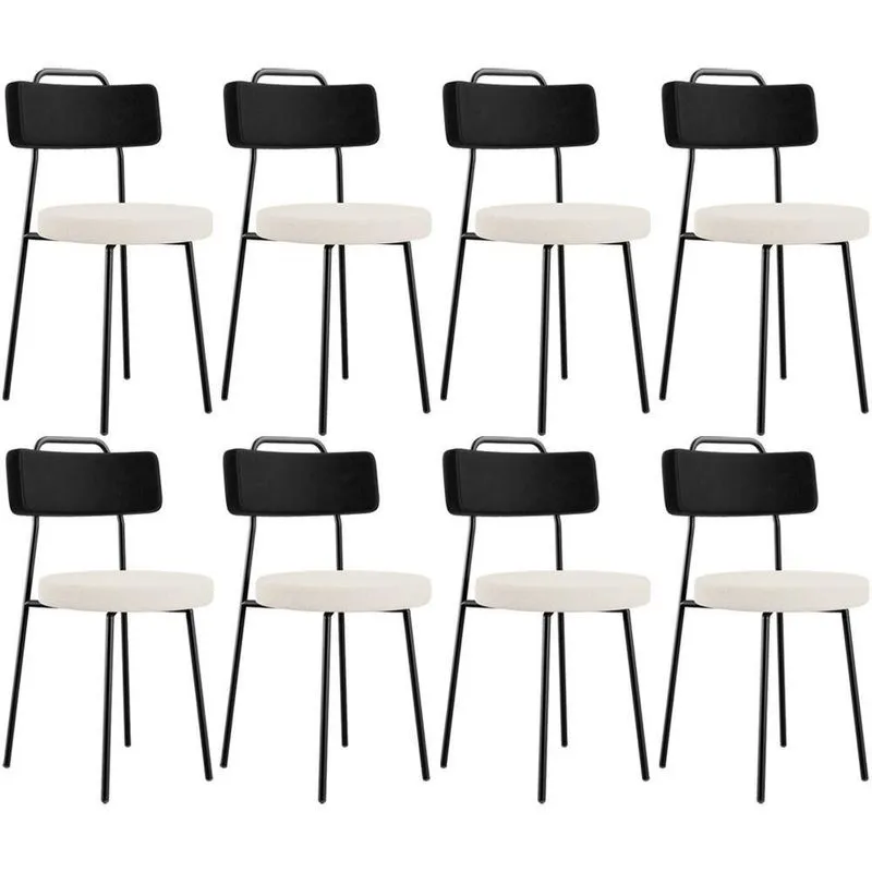 Kit 08 Cadeiras Decorativa Estofada Sala Jantar Barcelona L02 Couríssimo Preto Linho Cru - Lyam