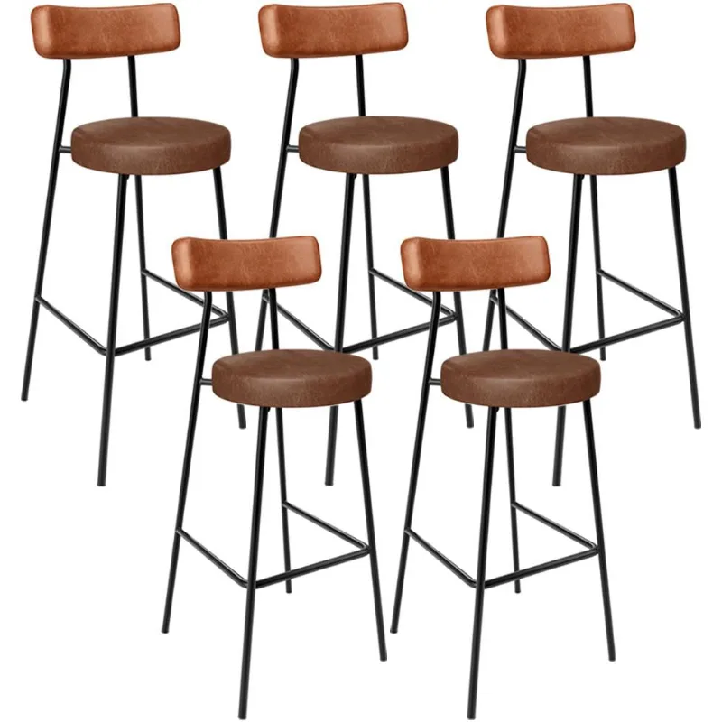 Kit 05 Banquetas Alta Bar Cozinha Sala De Jantar Milão L02 Couríssimo Camel Marrom - Lyam Decor