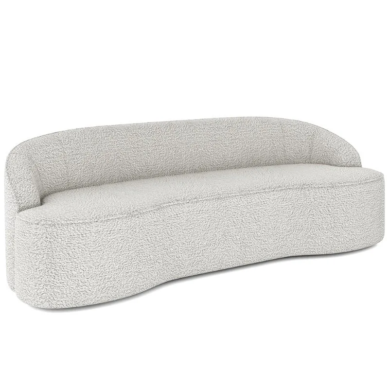 Sofá 3 Lugares Curvo Sala de Estar Living Lótus D02 Bouclê Creme 210 cm B-54 - Lyam Decor - Lyam Decor