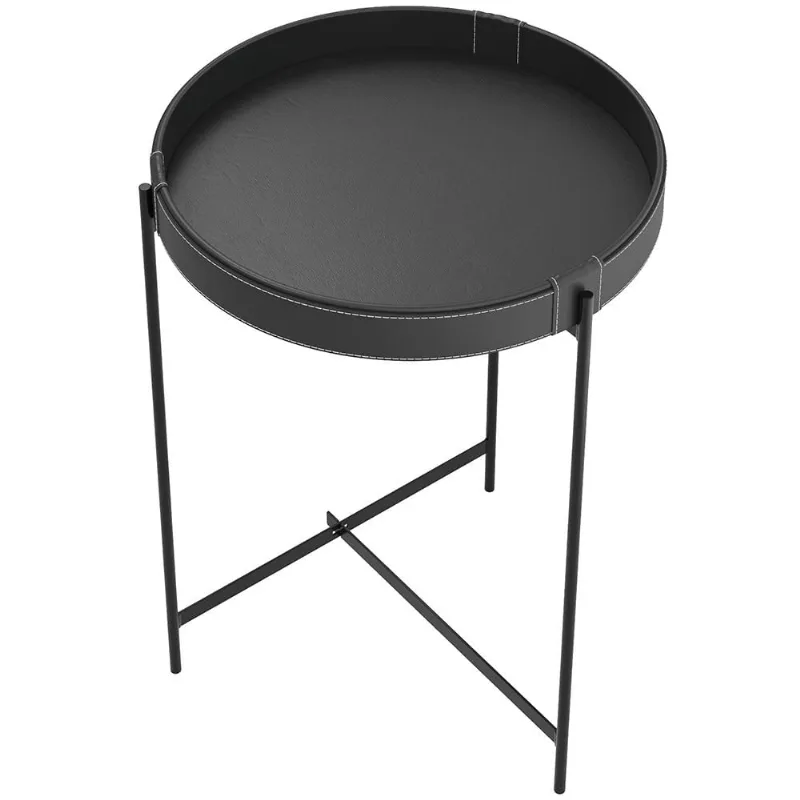 Mesa De Canto Lateral Decorativa Industrial Sala de Estar 47 cm Sintético Preto P06 Daisy - Lyam - Lyam Decor
