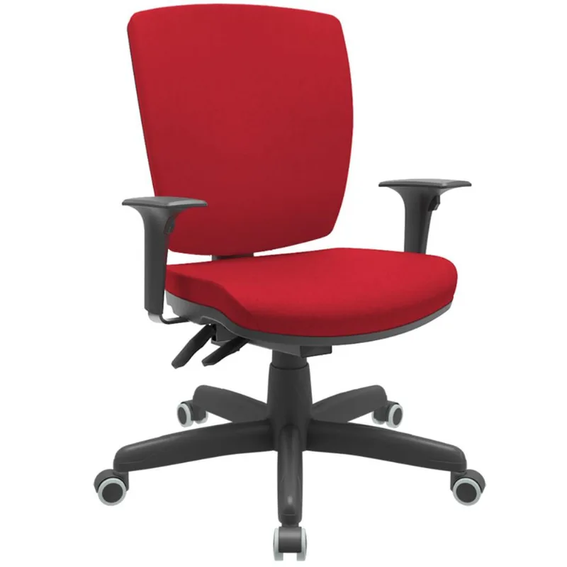 Cadeira de Escritório Diretor Office Base Giratória Preto Alta Flexi P03 Poliéster Vermelho - Lyam