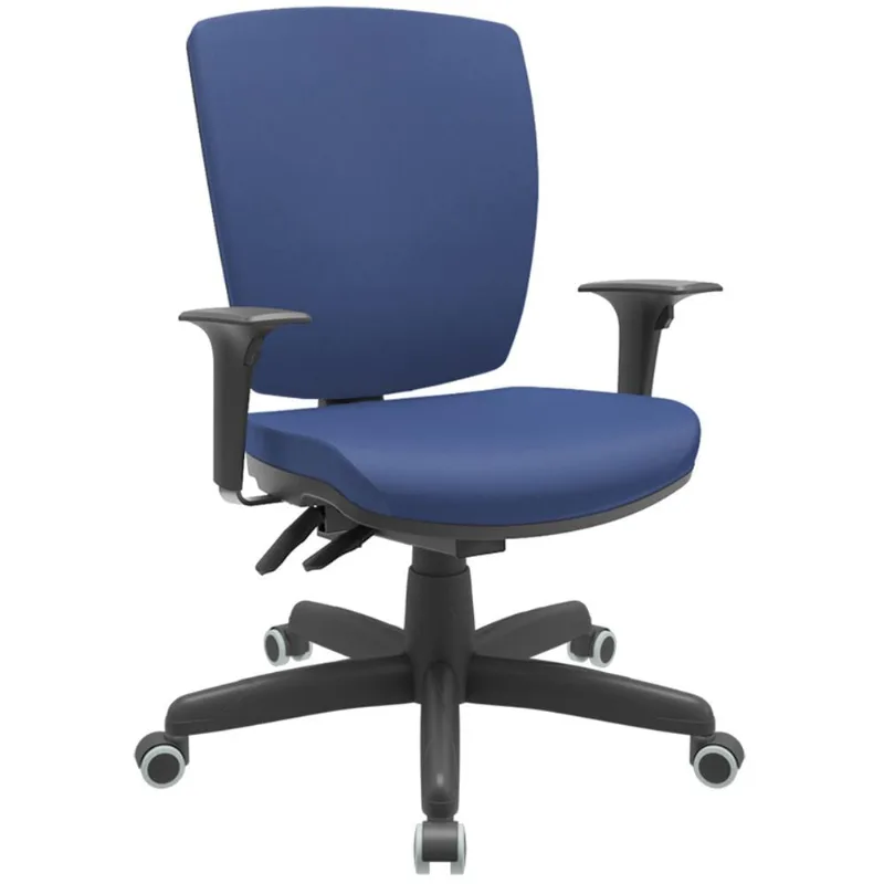 Cadeira de Escritório Diretor Office Base Giratória Preto Alta Flexi P03 Vinil Azul - Lyam