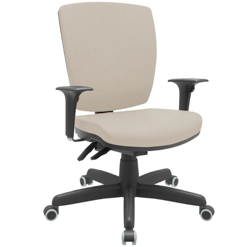 Cadeira de Escritório Diretor Office Base Giratória Preto Alta Flexi P03 Vinil Bege - Lyam