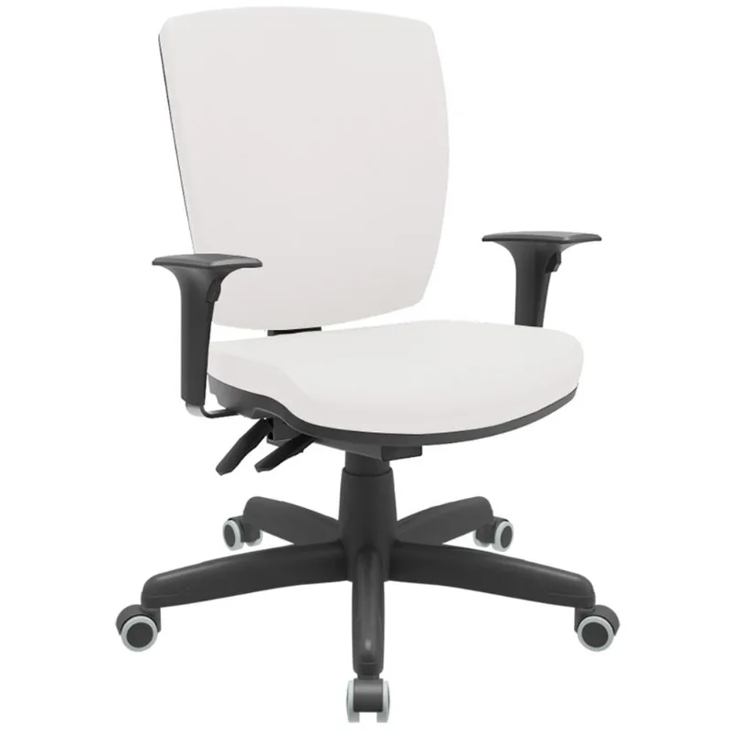Cadeira de Escritório Diretor Office Base Giratória Preto Alta Flexi P03 Vinil Branco - Lyam