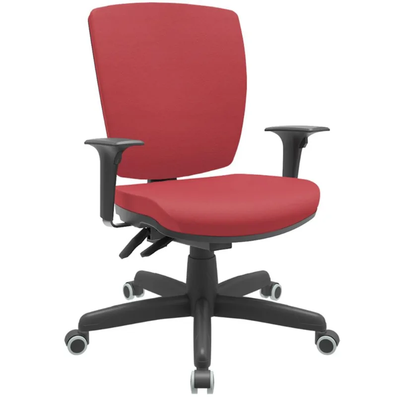 Cadeira de Escritório Diretor Office Base Giratória Preto Alta Flexi P03 Vinil Vermelho - Lyam