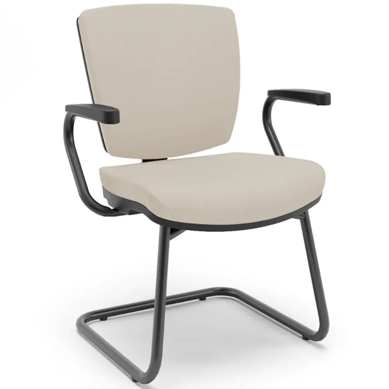 Cadeira de Escritório Fixa Executiva Office Preto Slim Baixa Flexi P03 Vinil Bege - Lyam