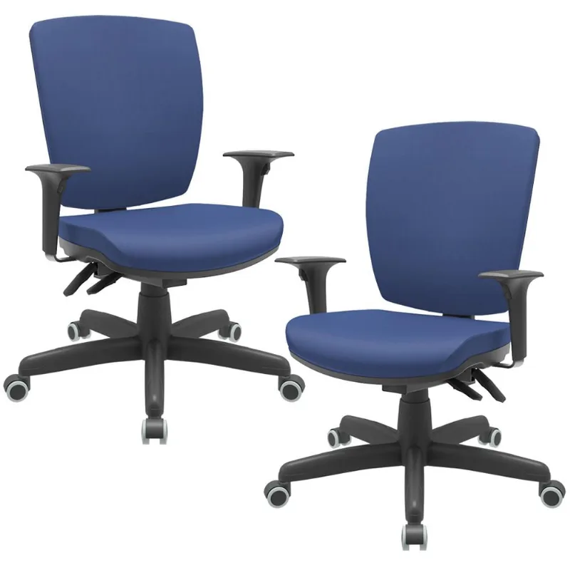 Kit 02 Cadeiras de Escritório Diretor Office Base Giratória Preto Alta Flexi P03 Vinil Azul - Lyam