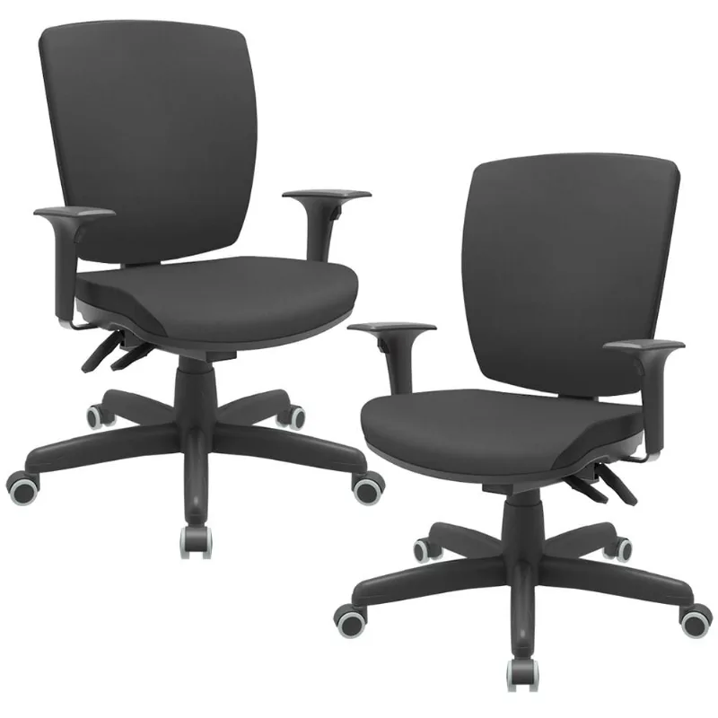 Kit 02 Cadeiras de Escritório Diretor Office Base Giratória Preto Alta Flexi P03 Vinil Preto - Lyam