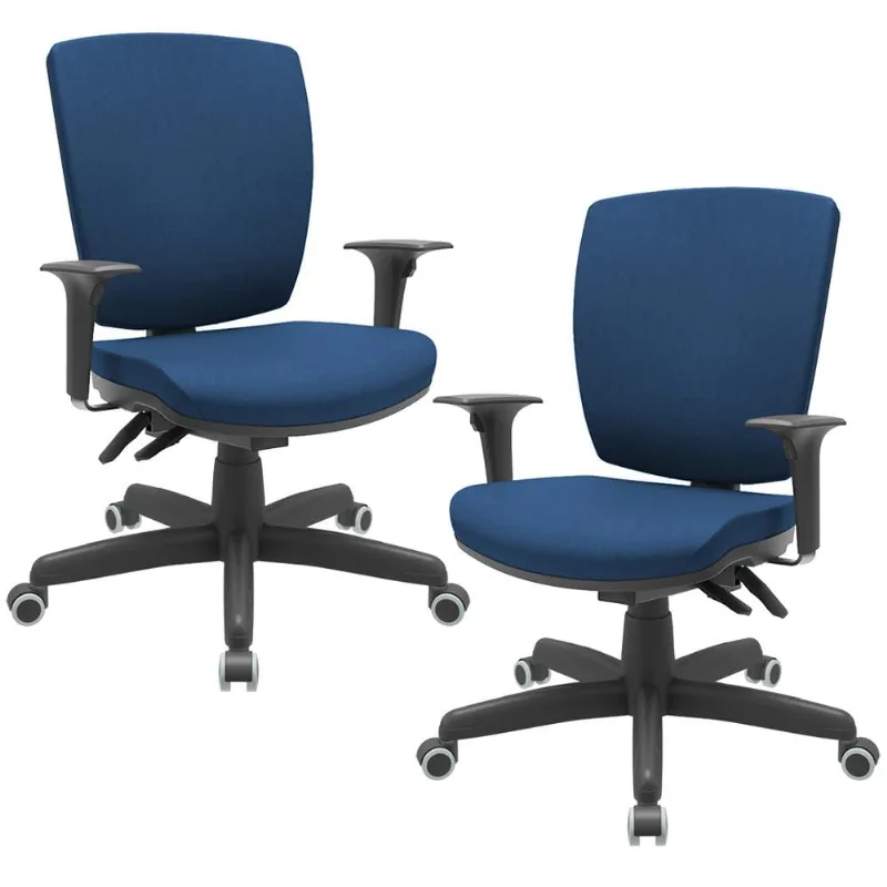 Kit 02 Cadeiras de Escritório Diretor Office Giratória Preto Alta Flexi P03 Poliéster Azul - Lyam