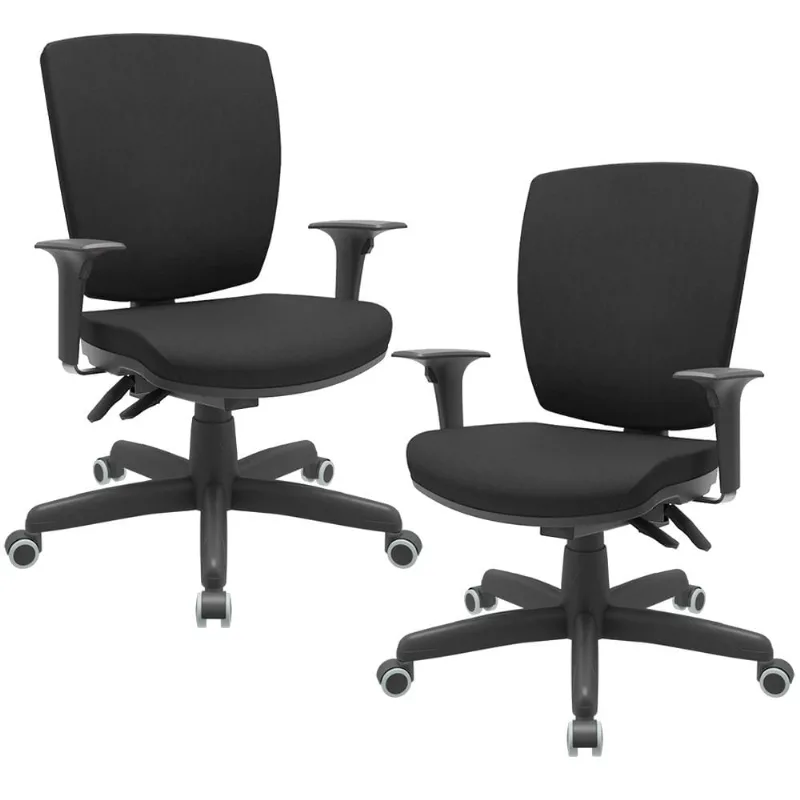 Kit 02 Cadeiras de Escritório Diretor Office Giratória Preto Alta Flexi P03 Poliéster Preto - Lyam