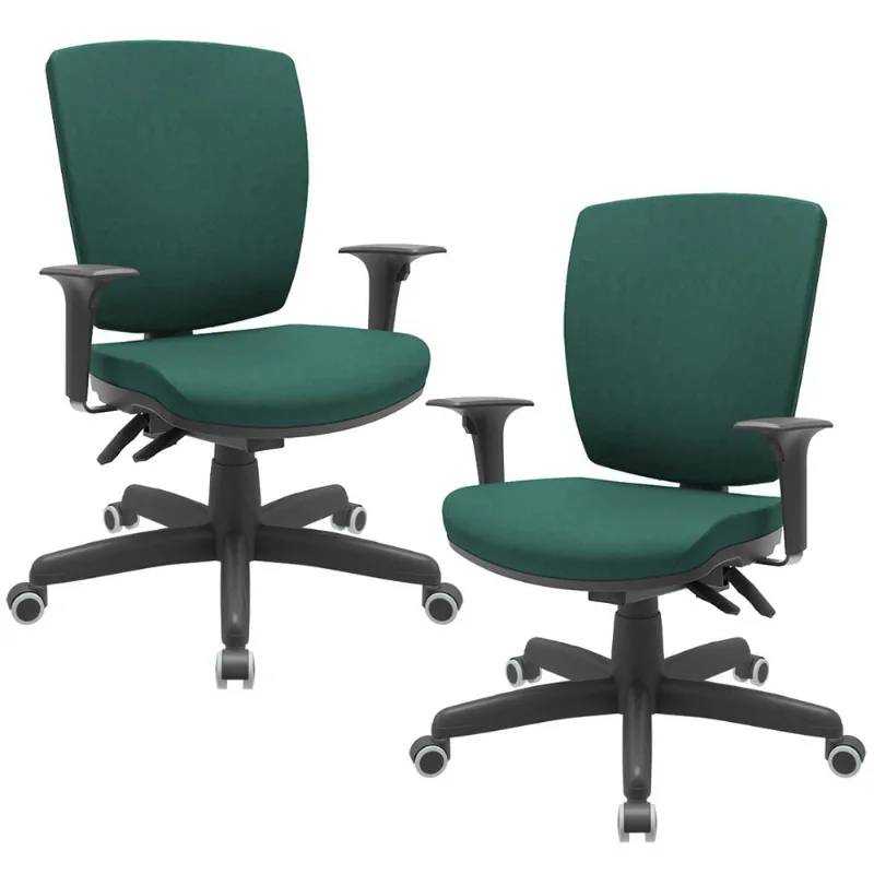 Kit 02 Cadeiras de Escritório Diretor Office Giratória Preto Alta Flexi P03 Poliéster Verde - Lyam