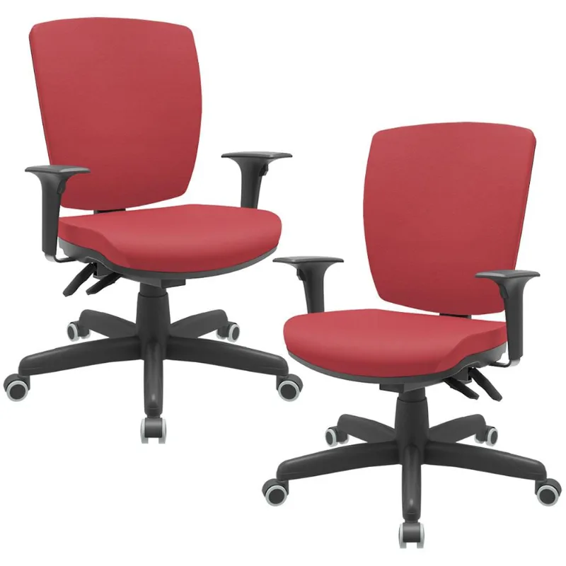 Kit 02 Cadeiras de Escritório Diretor Office Giratória Preto Alta Flexi P03 Vinil Vermelho - Lyam