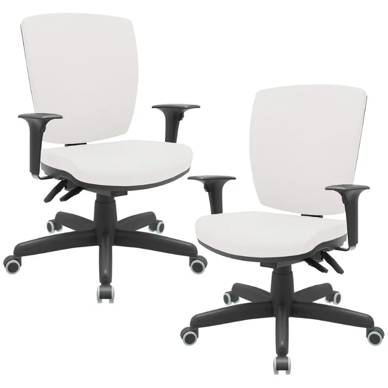 Kit 02 Cadeiras de Escritório Diretor Office Giratória Preto Alta Flexi P03 Vinil Branco - Lyam