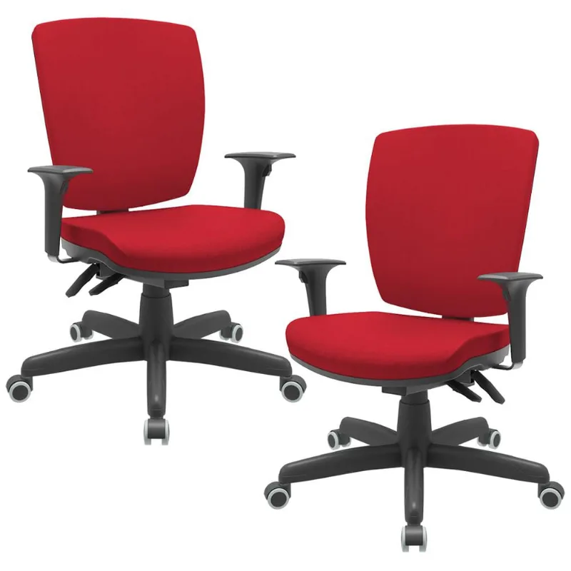 Kit 02 Cadeiras Escritório Diretor Office Giratória Preto Alta Flexi P03 Poliéster Vermelho - Lyam - Lyam Decor