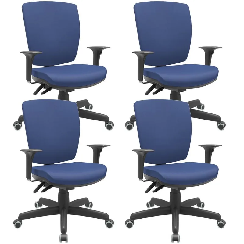 Kit 04 Cadeiras de Escritório Diretor Office Base Giratória Preto Alta Flexi P03 Vinil Azul - Lyam - Lyam Decor