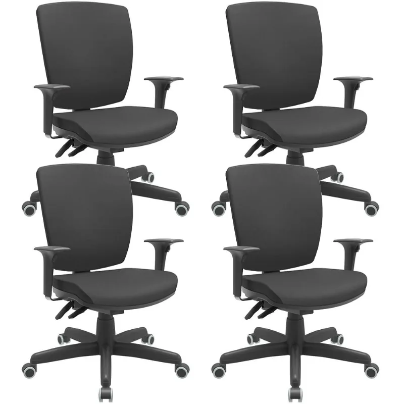 Kit 04 Cadeiras de Escritório Diretor Office Base Giratória Preto Alta Flexi P03 Vinil Preto - Lyam