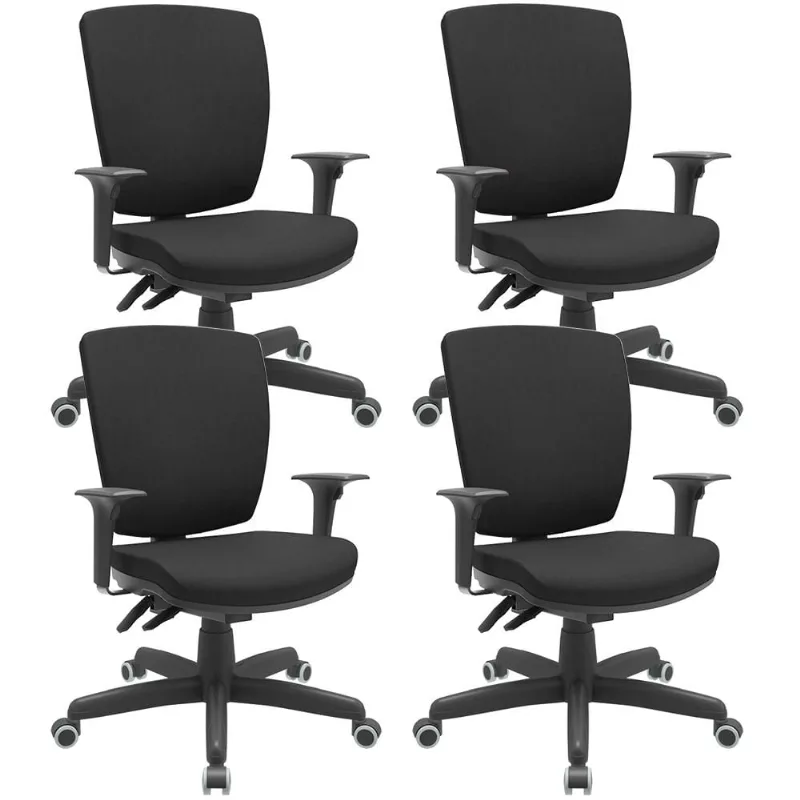 Kit 04 Cadeiras de Escritório Diretor Office Giratória Preto Alta Flexi P03 Poliéster Preto - Lyam