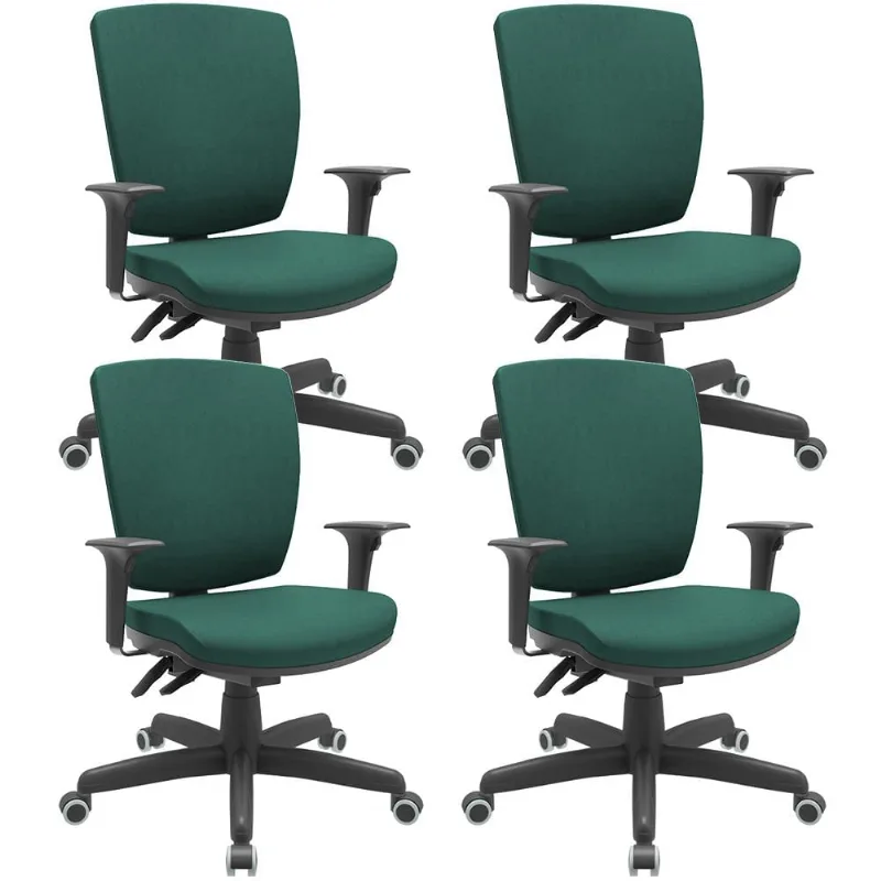 Kit 04 Cadeiras de Escritório Diretor Office Giratória Preto Alta Flexi P03 Poliéster Verde - Lyam