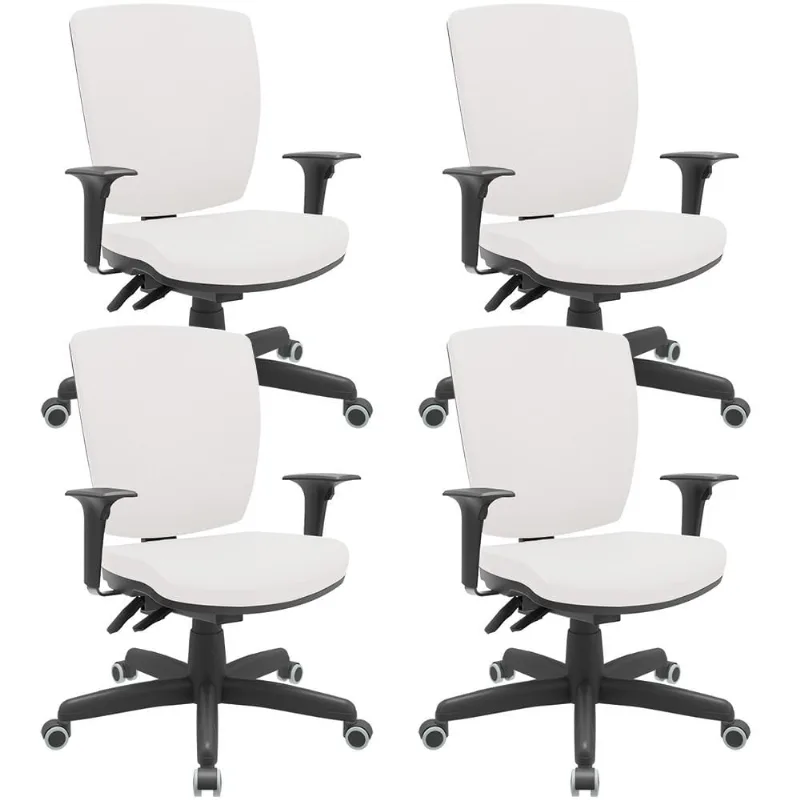 Kit 04 Cadeiras de Escritório Diretor Office Giratória Preto Alta Flexi P03 Vinil Branco - Lyam - Lyam Decor