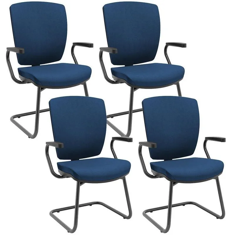 Kit 04 Cadeiras De Escritório Fixa Executiva Office Preto Slim Alta Flexi P03 Poliéster Azul