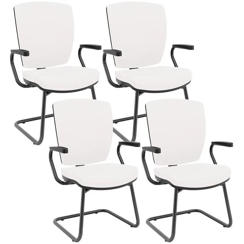 Kit 04 Cadeiras De Escritório Fixa Executiva Office Preto Slim Alta Flexi P03 Vinil Branco