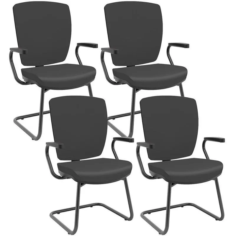 Kit 04 Cadeiras De Escritório Fixa Executiva Office Preto Slim Alta Flexi P03 Vinil Preto