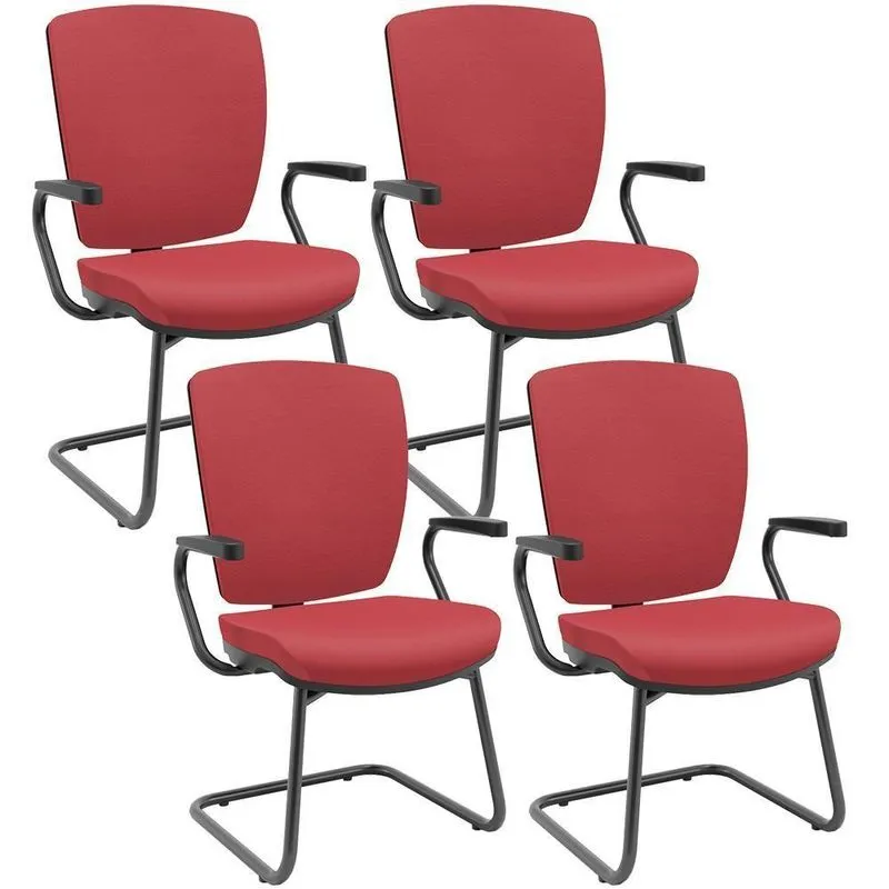 Kit 04 Cadeiras De Escritório Fixa Executiva Office Preto Slim Alta Flexi P03 Vinil Vermelho
