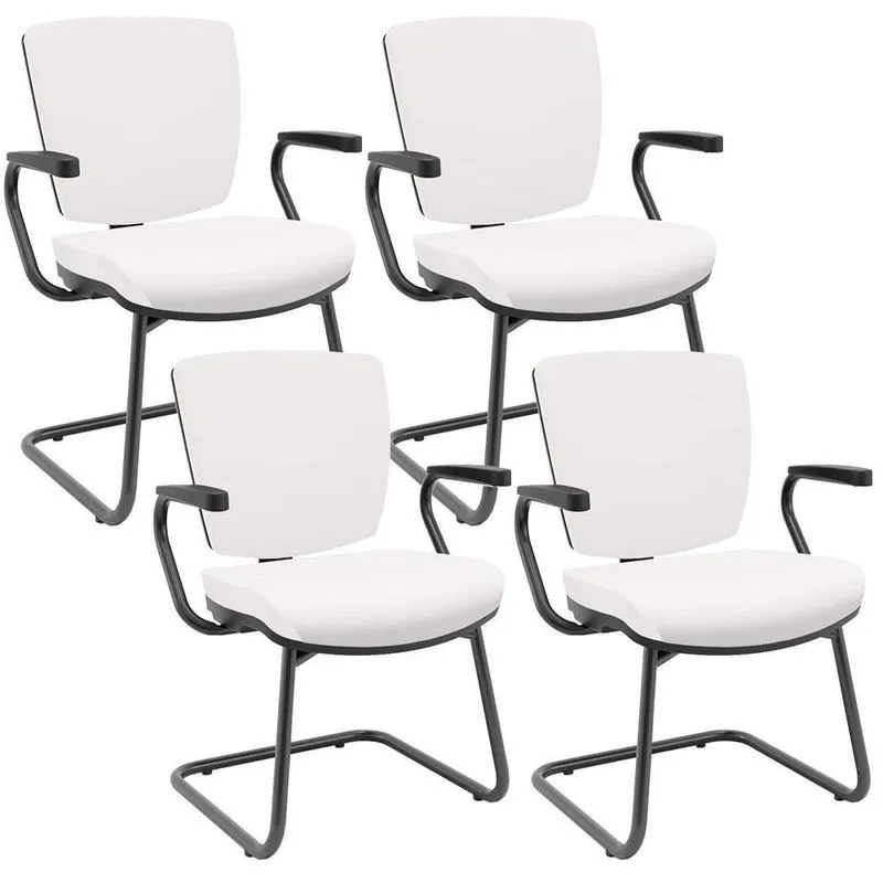 Kit 04 Cadeiras De Escritório Fixa Executiva Office Preto Slim Baixa Flexi P03 Vinil Branco