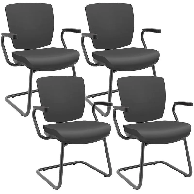 Kit 04 Cadeiras De Escritório Fixa Executiva Office Preto Slim Baixa Flexi P03 Vinil Preto - Lyam