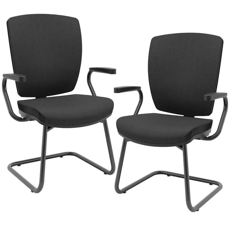 Kit 2 Cadeiras De Escritório Fixa Executiva Office Preto Slim Alta Flexi P03 Poliéster Preto - Lyam