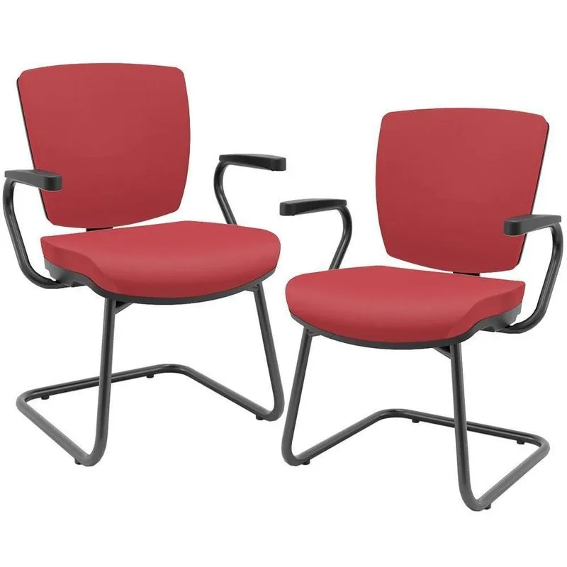 Kit 2 Cadeiras De Escritório Fixa Executiva Office Preto Slim Baixa Flexi P03 Vinil Vermelho - Lyam