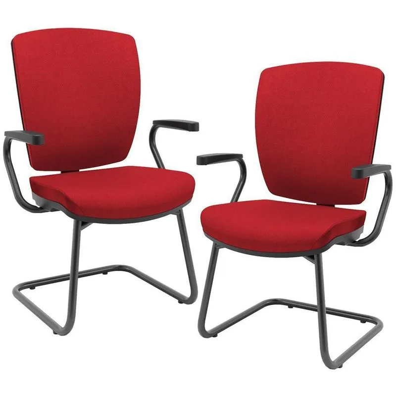 Kit 2 Cadeiras Escritório Fixa Executiva Office Preto Slim Alta Flexi P03 Poliéster Vermelho - Lyam