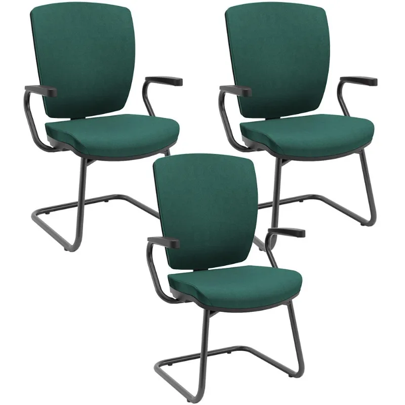 Kit 3 Cadeiras de Escritório Fixa Executiva Office Preto Slim Alta Flexi P03 Poliéster Verde - Lyam