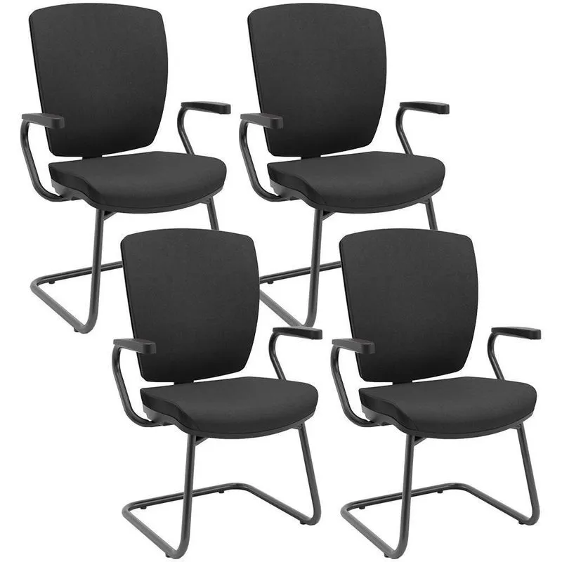 Kit 4 Cadeiras De Escritório Fixa Executiva Office Preto Slim Alta Flexi P03 Poliéster Preto - Lyam