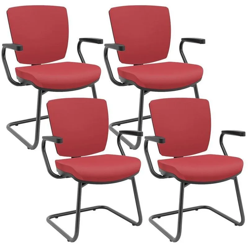 Kit 4 Cadeiras De Escritório Fixa Executiva Office Preto Slim Baixa Flexi P03 Vinil Vermelho - Lyam