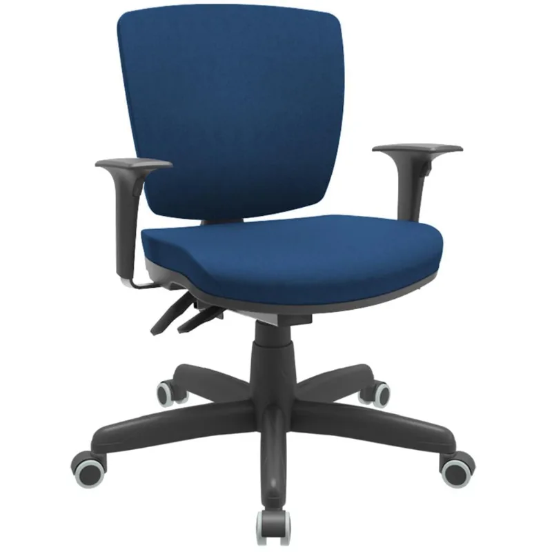 Cadeira de Escritório Executiva Office Base Giratória Preto Baixa Flexi P03 Poliéster Azul - Lyam - Lyam Decor
